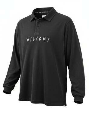 Welcome Skateboards Black Long Sleeve Polo Shirt with Logo Graphic Size L